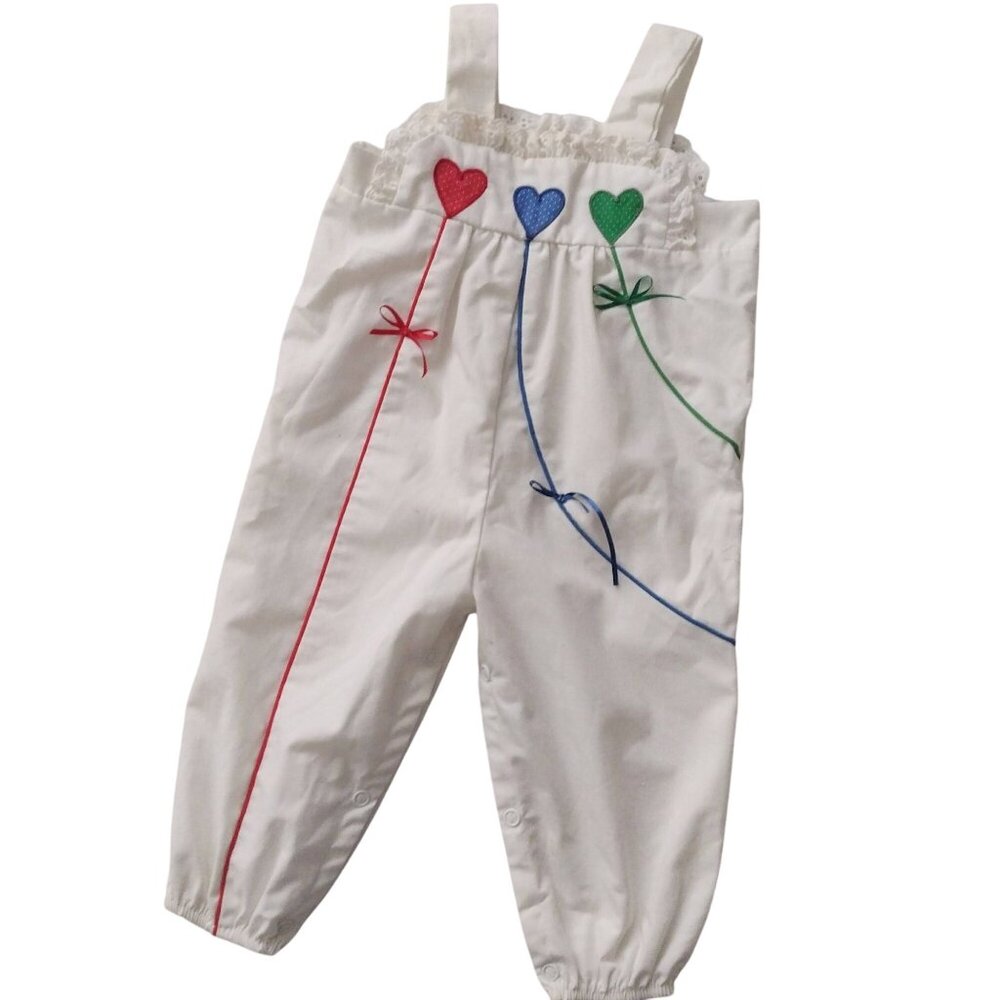 Vintage Heart Balloon Embroidered Onesies 12M Cute Cotton Blend Outfit - Picture 9 of 9